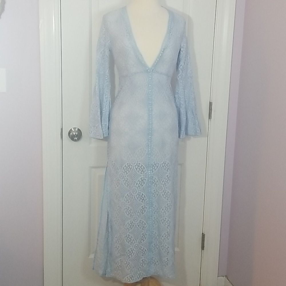 Baby Blue Stretch Sheer Lace Dress M